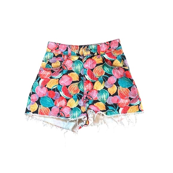 Zara TRF High Rise Fruit Print Shorts Multicolor Denim Women’s Size 0 - Picture 1 of 6